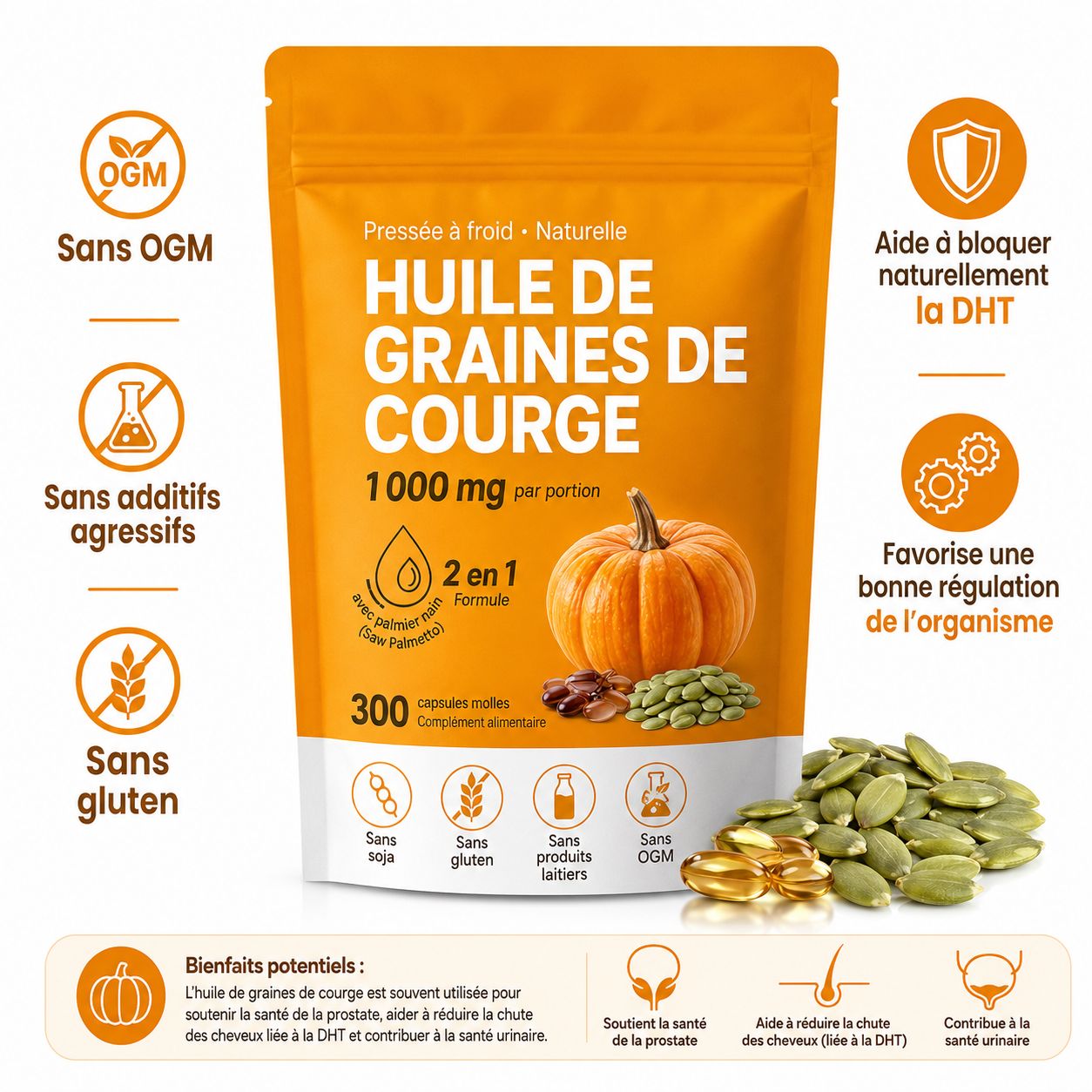 Huile de graines de courge + Palmier nain