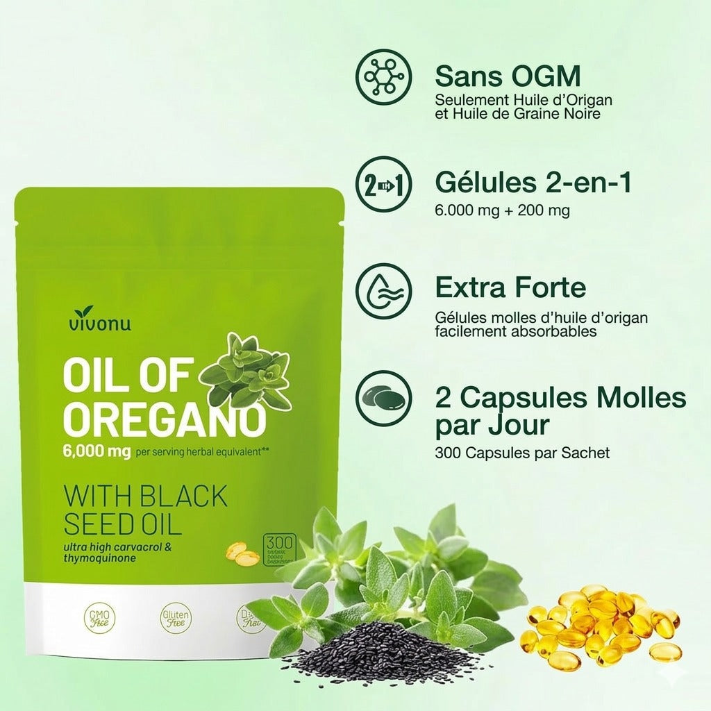 Huile d’Origan Ultra Concentrée + Huile de Nigelle 6000 mg