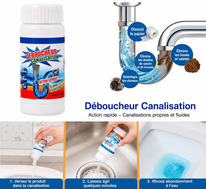 🎁 Pack de 3 boîtes : Deboucheur de canalisation puissant , rapide et facile à utiliser